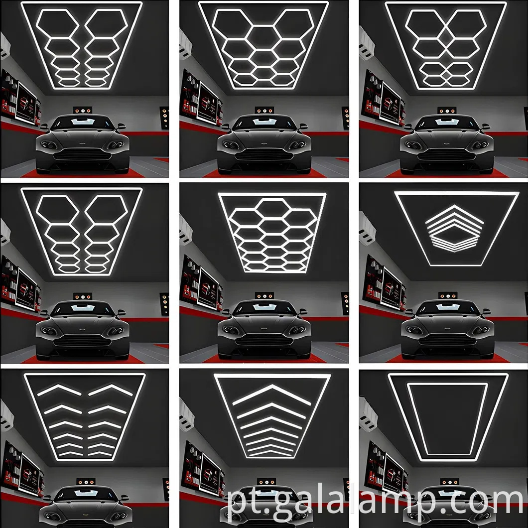 Sistema de grade de iluminação de garagem LED hexagonal para iluminação superior